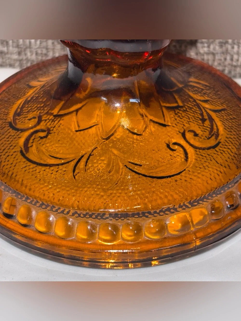 Vintage Indiana Glass Co Tiara Amber Candlestick Candle Holder Sandwich Pattern